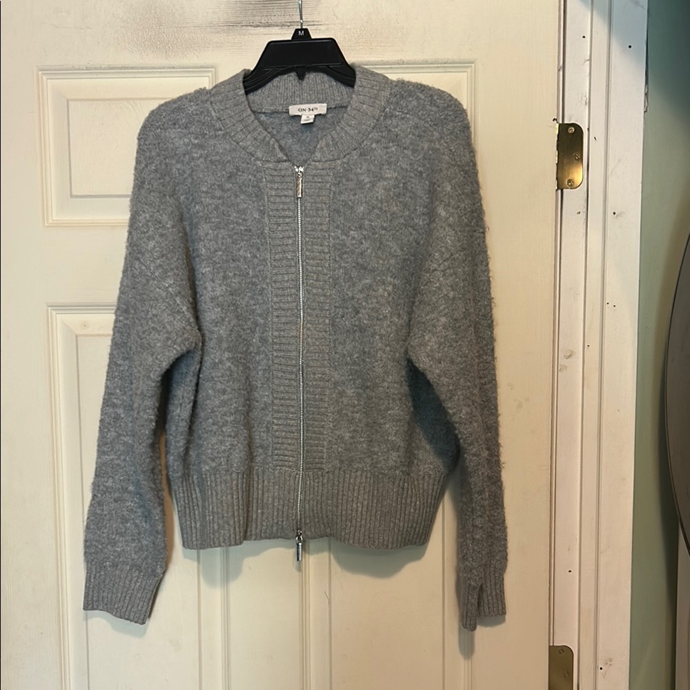 ON 34TH Gray Zipper Front Bomber Sweater Size XL
